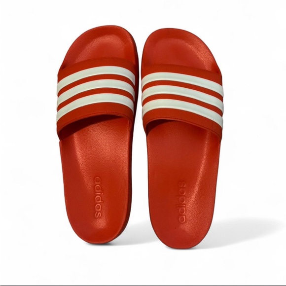 adidas Shoes - Adidas Red Slides with White Stripes